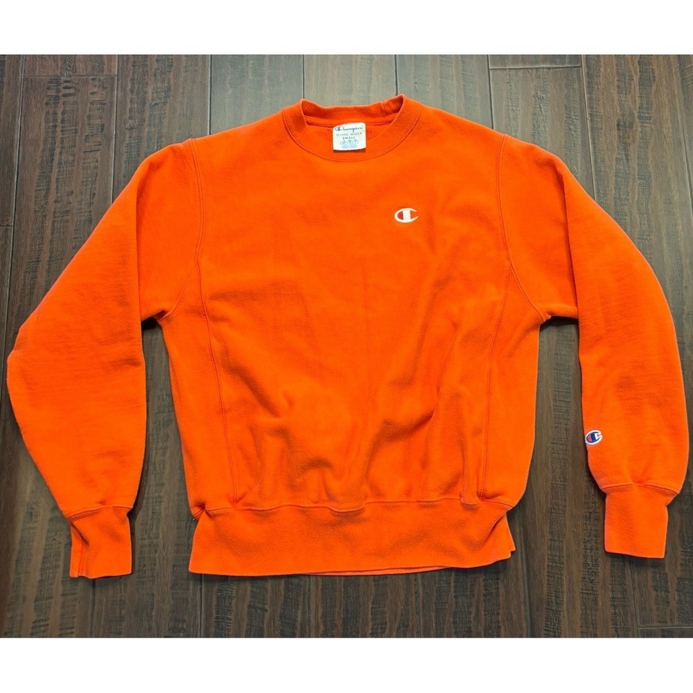 Champion Reverse Weave Sweatshirt Adult S Orange Crewneck Pullover Logo READ